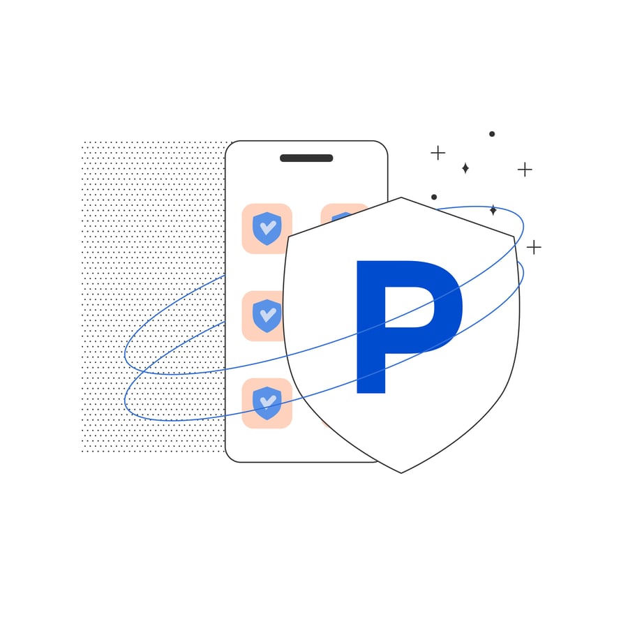 Illustration of a smartphone with apps protected by a Promon shield