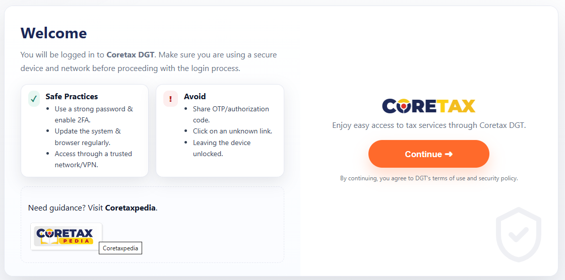 Coretax official Indonesian tax payment platrome homepage